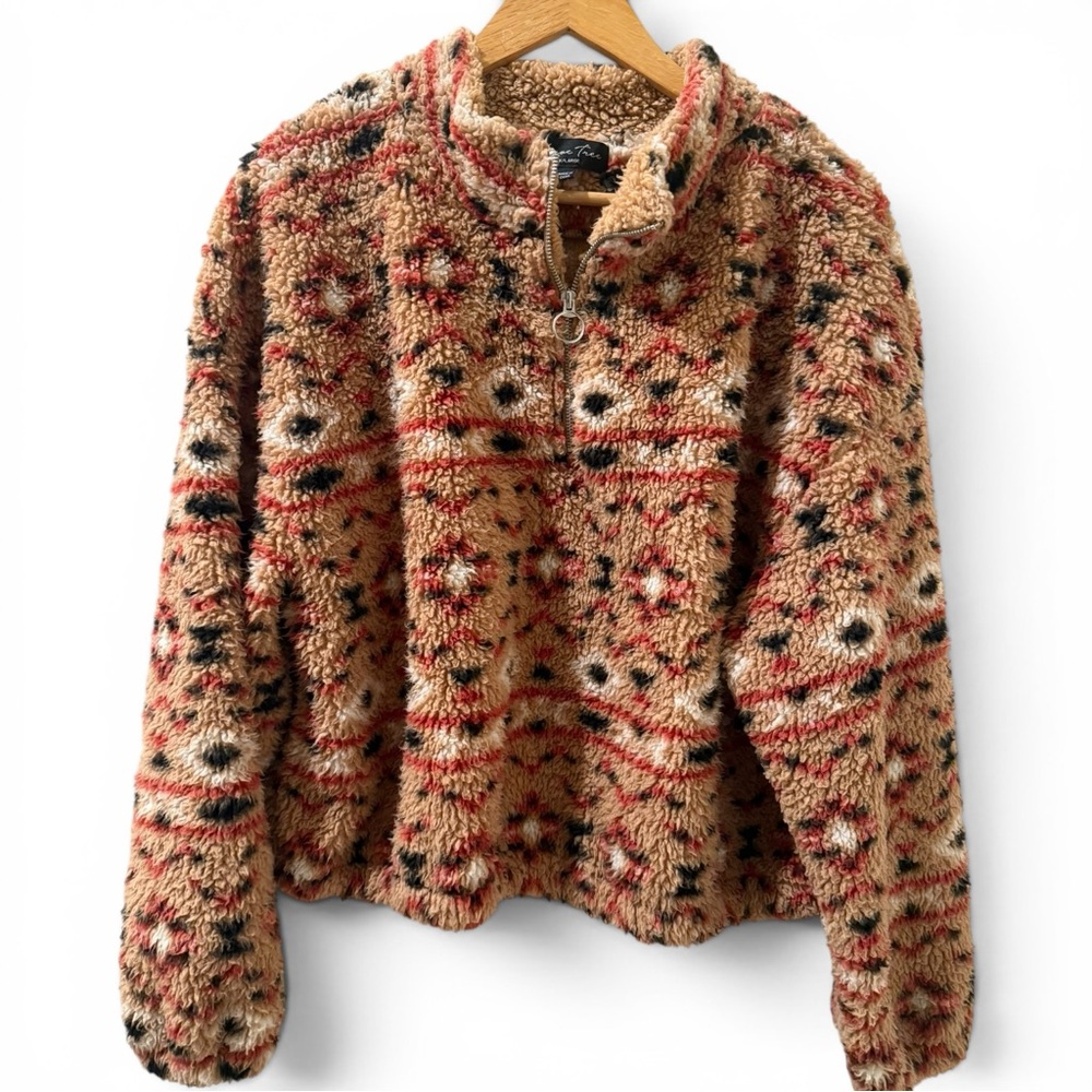 Love Tree Wubby Aztec Teddy Sherpa Quarter Zip Pullover XL Plush Fleece Cozy